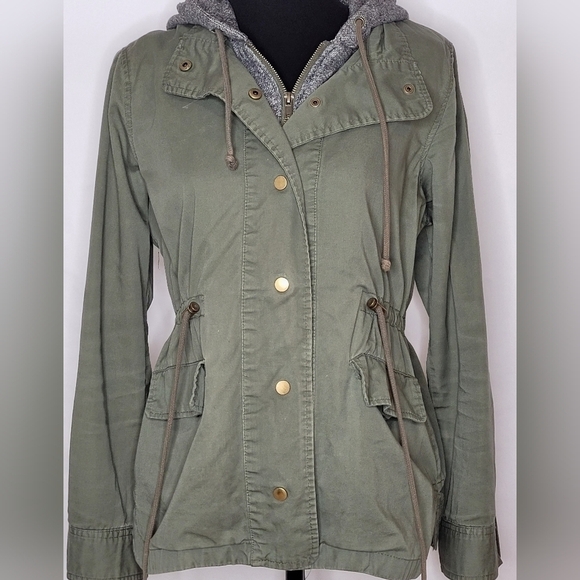 Active USA Green Gray Hooded Cinched Waist Utility Sweater / Jacket - Size M - Picture 1 of 13